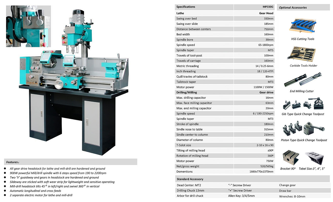 MP330G MUTI-PURPOSE LATHE 750MM 