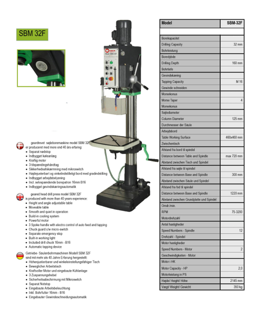 GEARED HEAD DRILLING MACHINE SBM-32F