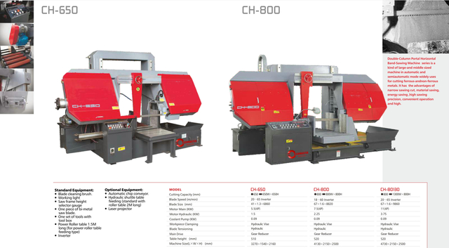 CH SERIES DOUBLE COLUMN SEMI AUTOMATIC BAND SAWS CH650-CH800