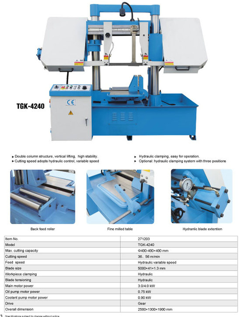 DOUBLE COLUMN HORIZONTAL BAND SAW TGK-4220