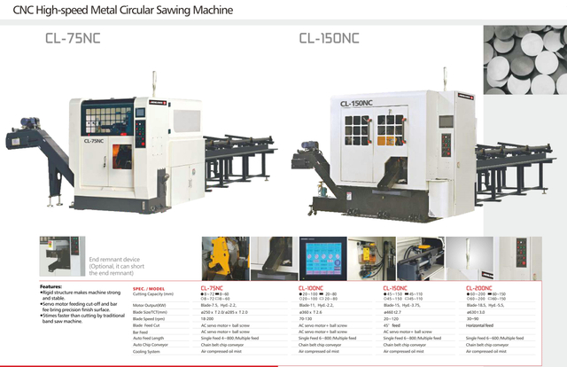 CNC HIGH SPEED CIRCULAR SAWING MACHINE CL-75NC-CL150NC