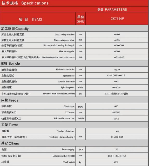 CK SLANT BED PRECISION CNC LATHE CK7620P