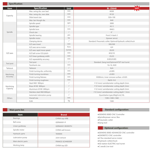 BL-Z0640 Flat Bed CNC Lathe