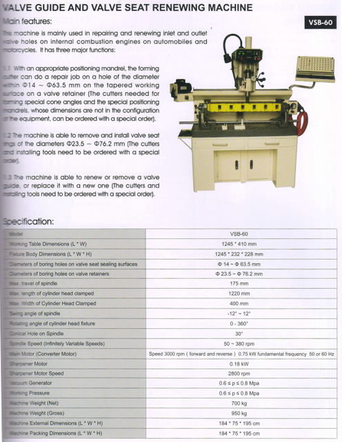 VALVE GUIDE AND VALVE SEAT RENEWING MACHINE VSB-60