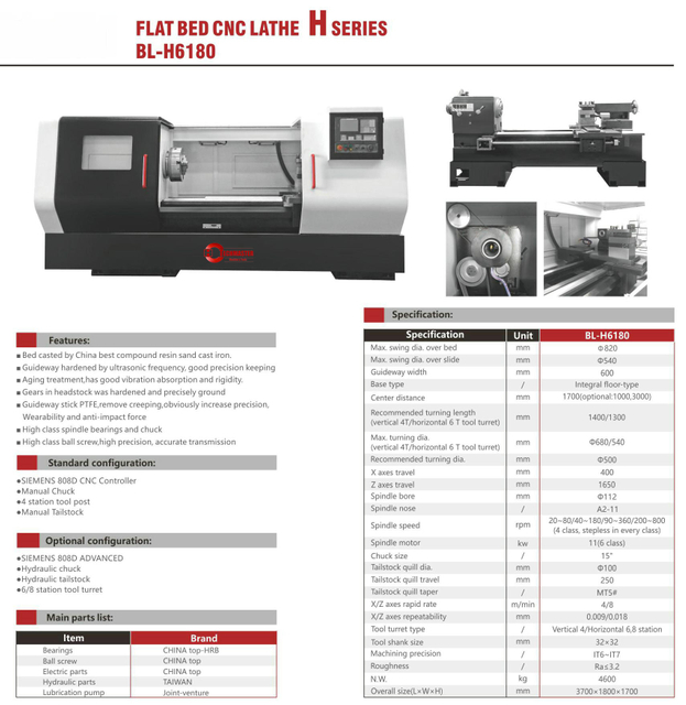 .BL-H6180 BL-TK36S Flat Bed CNC Lathe