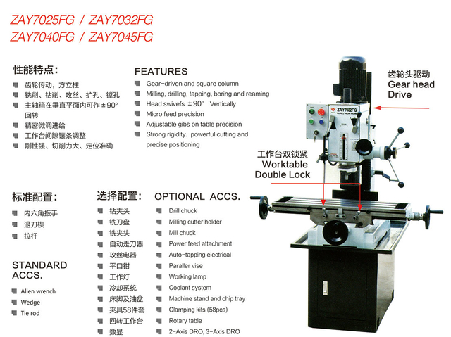 GEAR HEAD DRIVE DRILLING AND MILLING MACHINE ZAY7025FG-ZAY7032FG-ZAY7040FG-ZAY7045FG