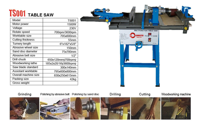Mini Electric Commercial Wood Sliding Cutting Table Saw with 6 functions TSM-1500