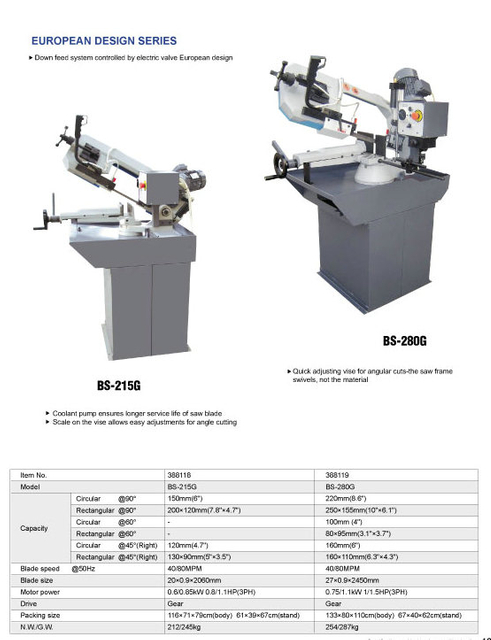 METAL CUTTING BAND SAW BS-215G/BS-280G/BS-315G/BS315GH