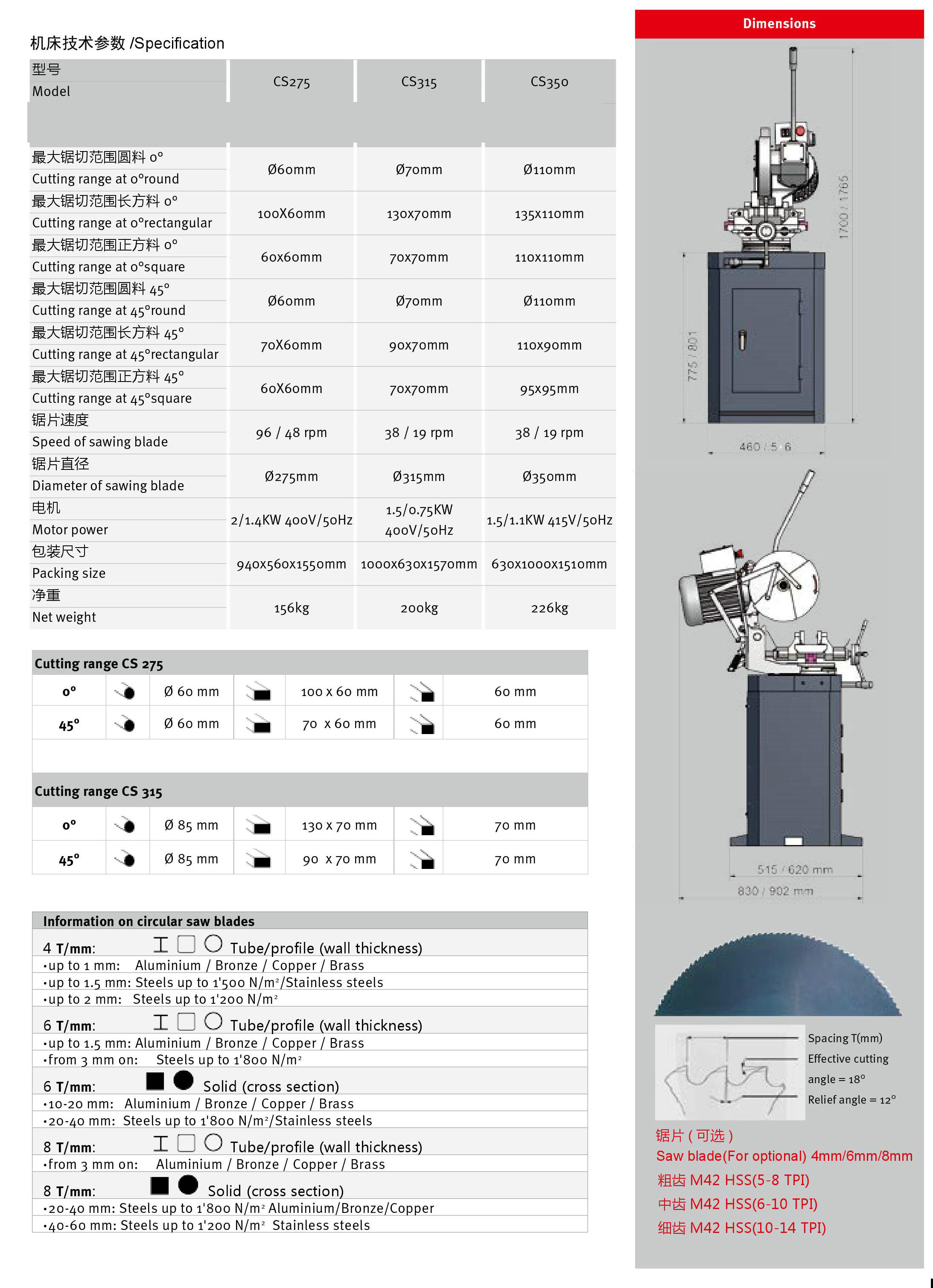 MANUAL CIRCULAR METAL SAW CS275/CS315/CS350