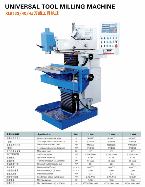 UNIVERSAL TOOL MILLING MACHINE XL8132-XL8140-XL8145