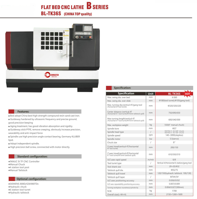 .BL-H6180 BL-TK36S Flat Bed CNC Lathe
