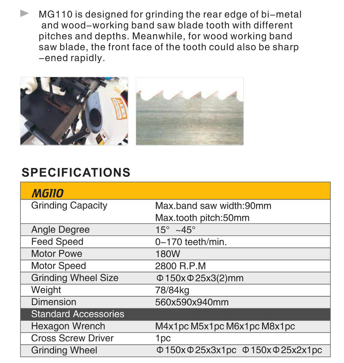 BAND SAW BLADE TOOTH SHARPENER MG110