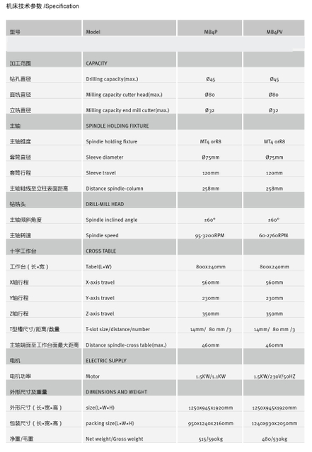 DRILLING & MILLING MACHINE MB4P/MB4PV