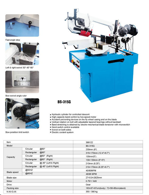 METAL CUTTING BAND SAW BS-215G/BS-280G/BS-315G/BS315GH