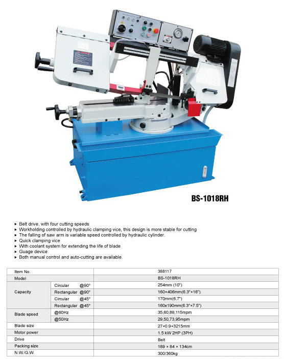 METAL CUTTING BAND SAW BS-1018R/BS-1018B