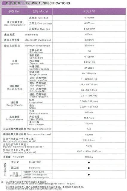 ENGINE LATHE KDL770 (770X3000MM)