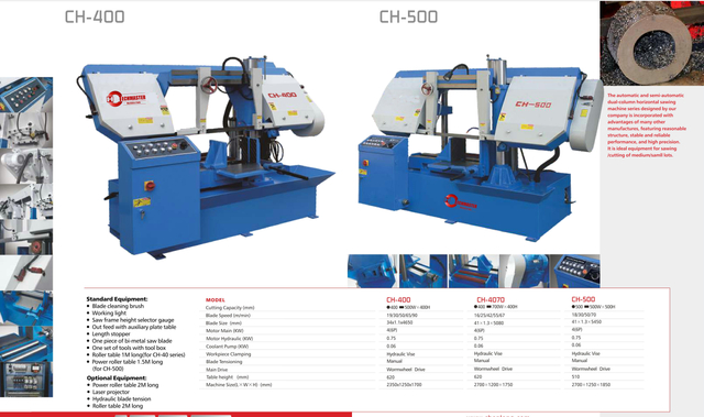 CH SERIES DOUBLE COLUMN SEMI AUTOMATIC BAND SAWS CH400-CH500
