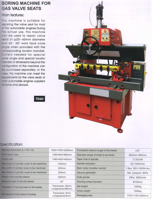 BORING MACHINE FOR GAS VALVE SEATS TD60