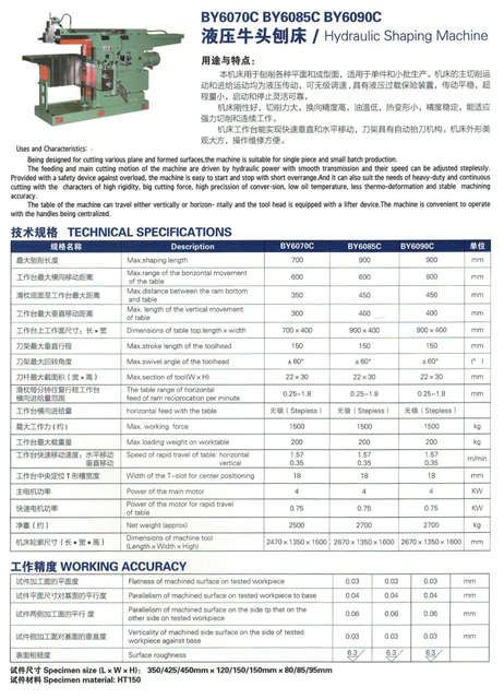BY6070C-BY6085C- BY6090C HYDRAULIC SHAPING MACHINE 