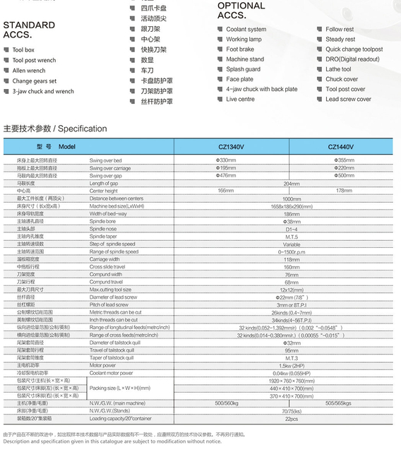 VARIABLE SPEED LATHE CZ1340V-CZ1440V