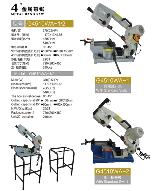4" portable band-saw G4510WA-1/2 