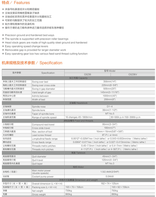 ENGINE LATHE C6236 / C6236V( VARIABLE SPEED LATHE IS OPTIONAL )