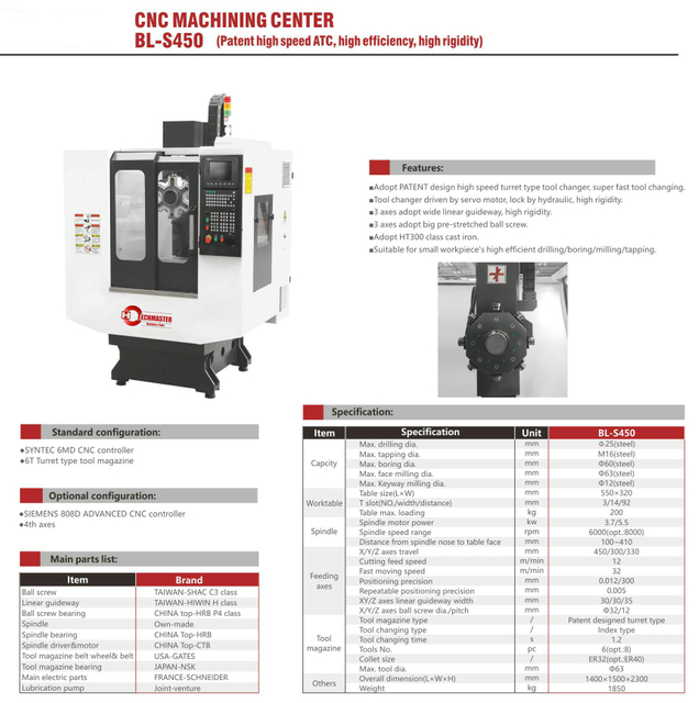 BL-S360 BL-S450 CNC Milling CNC Machining Center