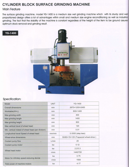 CYLINDER BLOCK SURFACE GRINDING MACHINE YG-1400