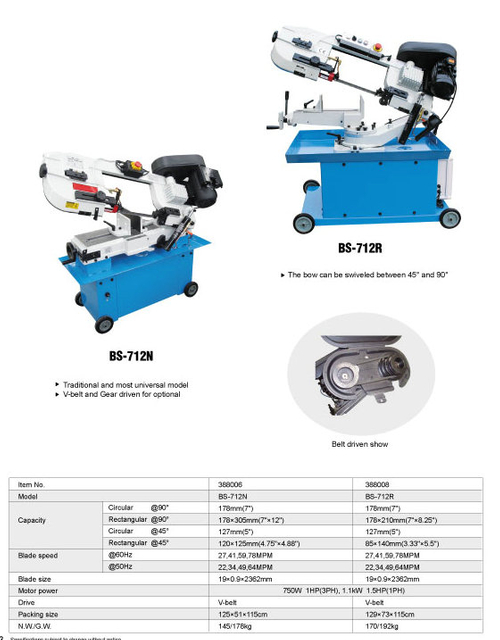 METAL CUTTING BAND SAW BS-712R/BS-712N