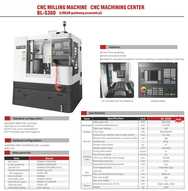 BL-S360 BL-S450 CNC Milling CNC Machining Center