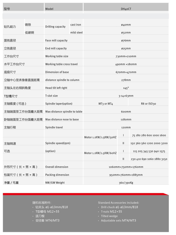 VARIABLE SPEED DRILLING & MILLING MACHINE DH40CT