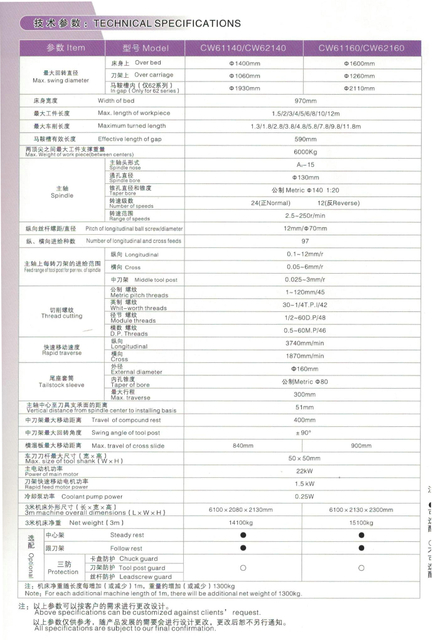 LARGE ENGINE LATHE CW62140-CW62120