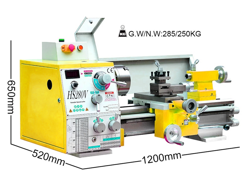 HS280V/500 1500W Motor MT5 Spindle 280*500MM Thread Making Metal Lathe Machin
