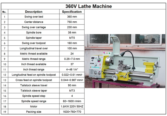VARIO SPEED LATHE HS360V Metal Lathe Machine