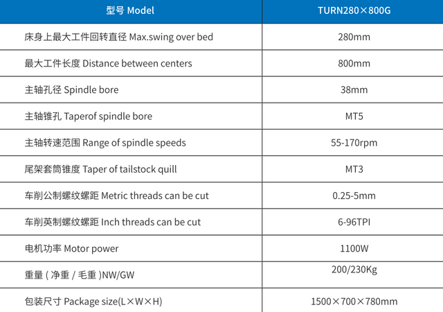 TURNER280G x800 GEARED LATHE 