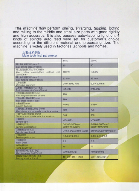 DRILLING AND MILLING MACHINE ZX50