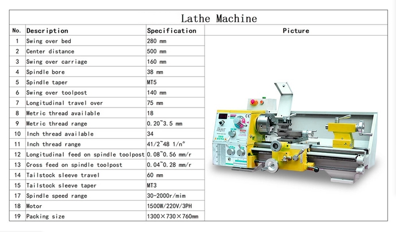 HS280V/500 1500W Motor MT5 Spindle 280*500MM Thread Making Metal Lathe Machin