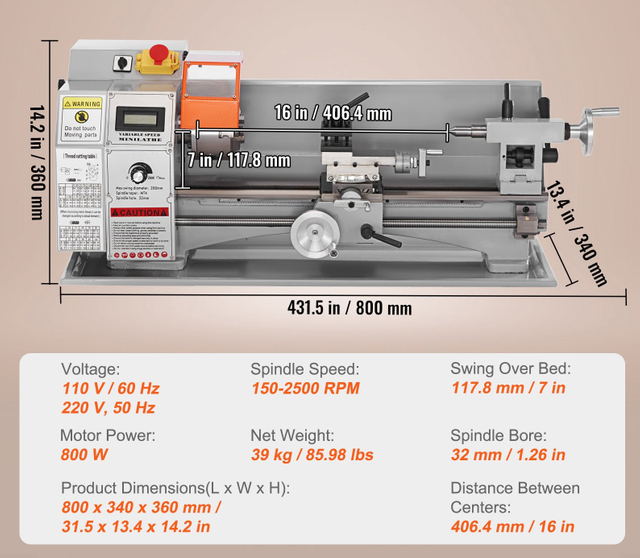 BENCH LATHE 7"x16" (180X400MM)