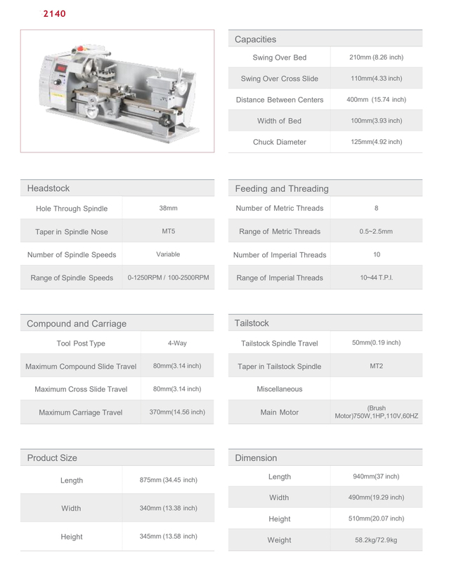 BENCH LATHE WM210VX400