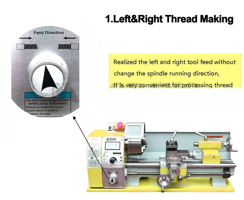  KC210G 8X16 Lathe with reverse threading gearbox,High Quality 750W Brushless Motor with Postive & Reverse Auto Feed Function Mini Metal Lathe Machine