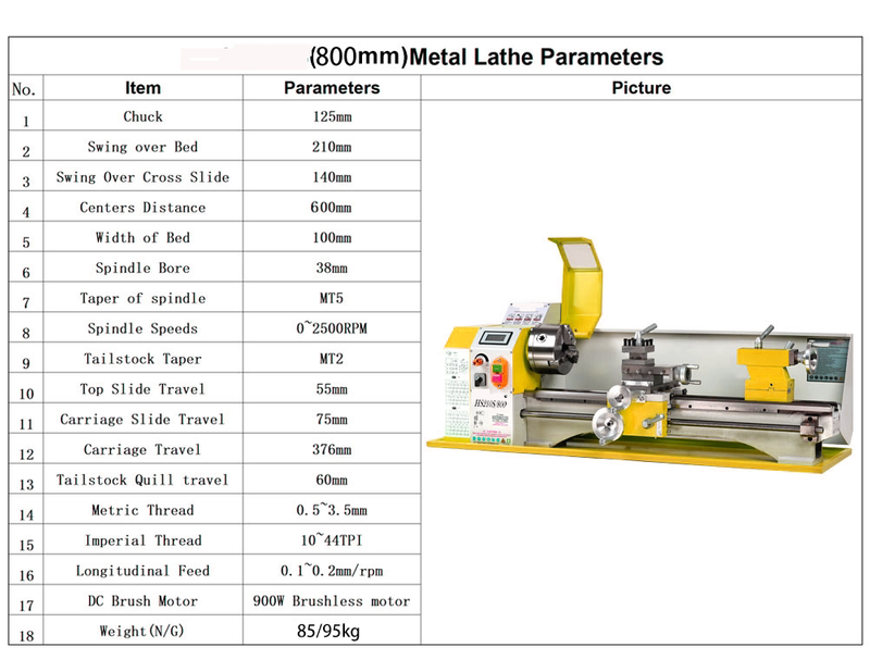 HS210SX800 900W Rated Output Power Brushless Motor 6mm Thickness Spindle Mini Metal Lathe Machine