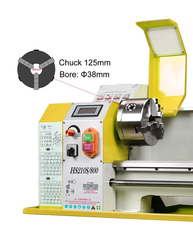 HS210SX800 900W Rated Output Power Brushless Motor 6mm Thickness Spindle Mini Metal Lathe Machine