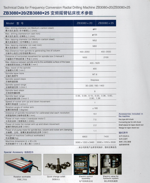 FREQUENCY RADIAL DRILLING MACHINE ZB3080X20;ZB3080X25